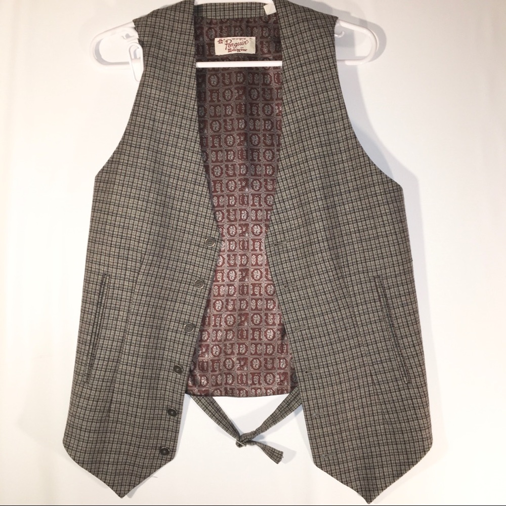 PENGUIN 100% plaid wool vest SZ XL